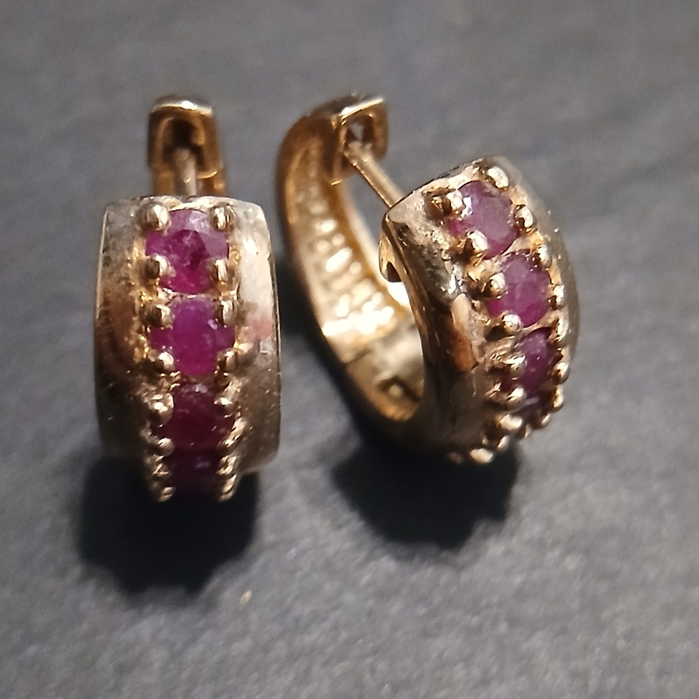 Ruby 925 gold plated hoop earrings